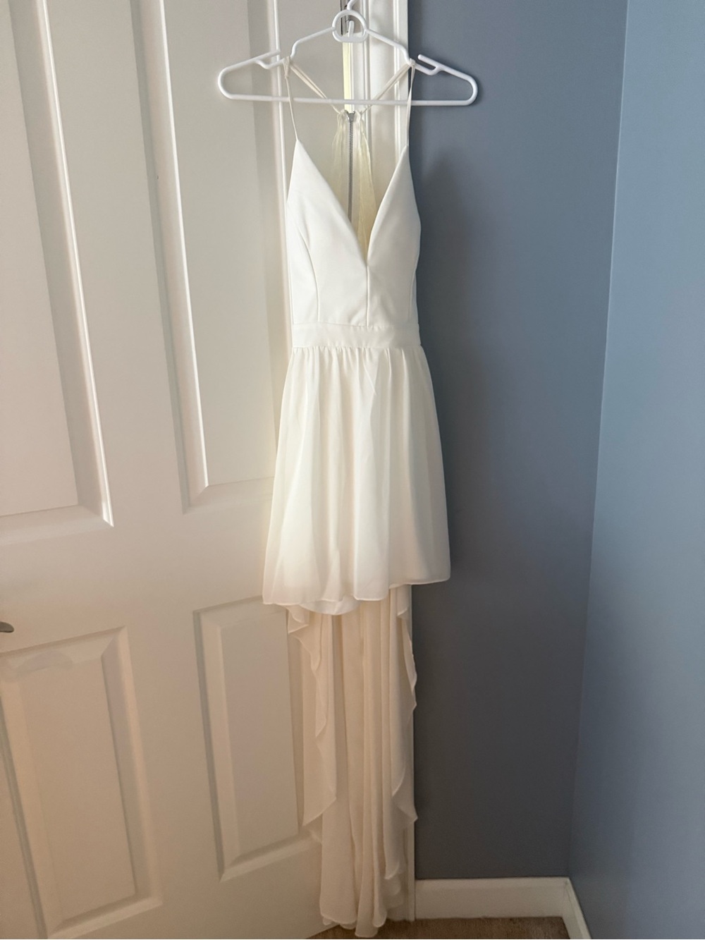 Emerald Sundae Ivory High-Low Spaghetti Strap Dress